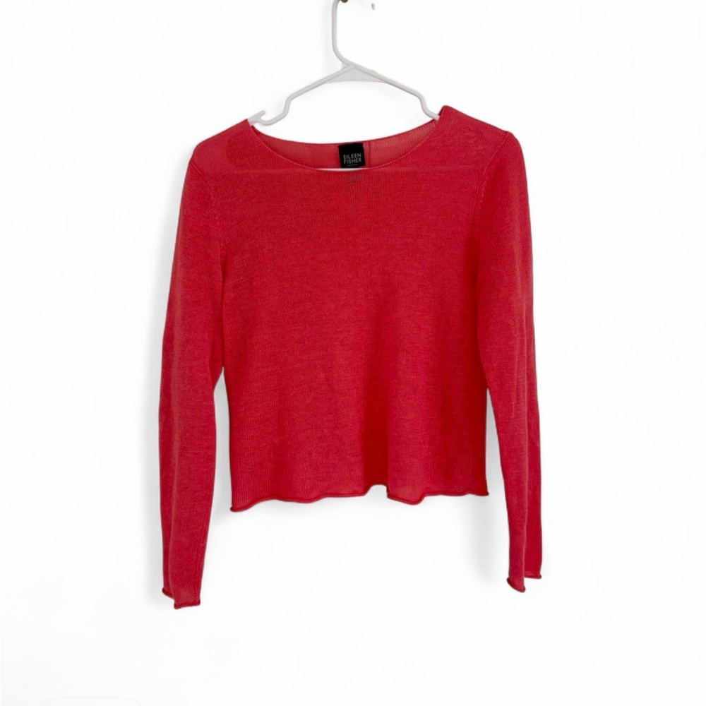 Eileen Fisher Women Sweater XS P Linen Round Neck Pullover Jumper Open Knit Pink